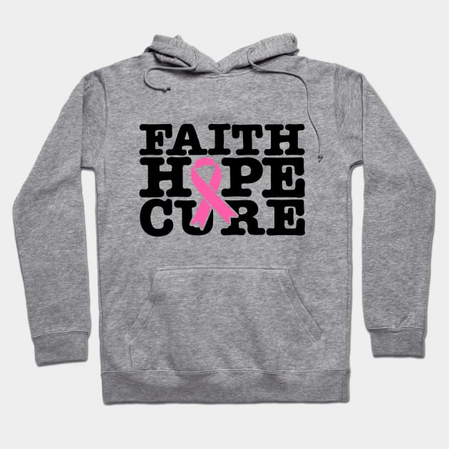 Faith Hope Cure Pink Ribbon - Breast Cancer Support  - Survivor - Awareness Black Font Hoodie by Color Me Happy 123